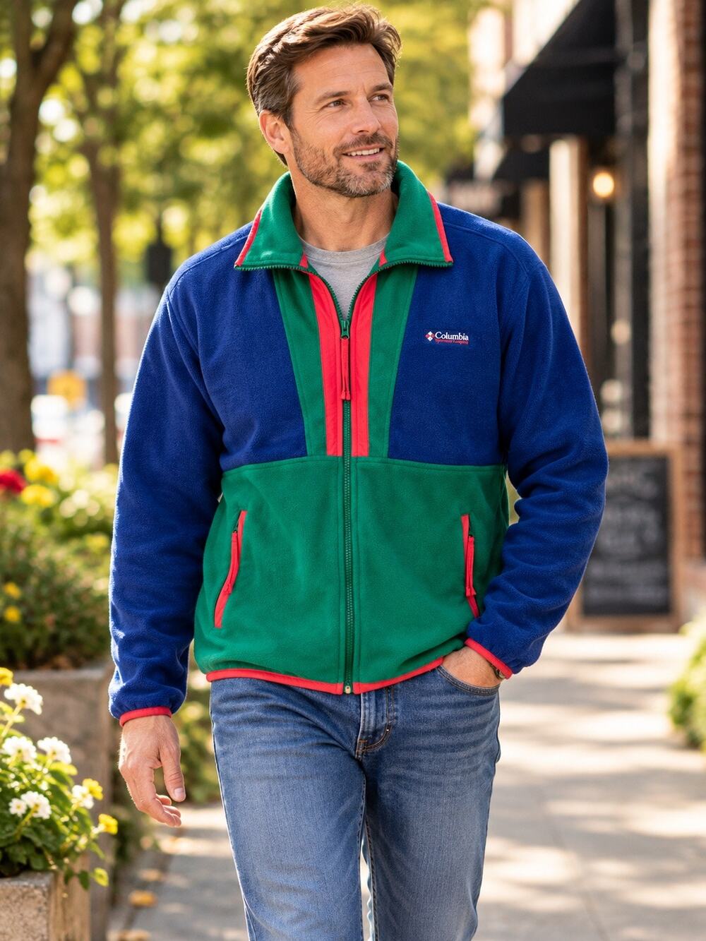 Columbia Sportswear Men’s Large Colorblock Fleece Jacket Full Zip Retro Outdoor